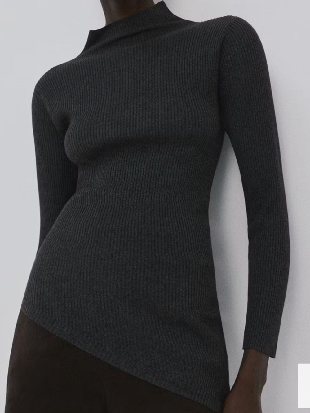 Mango Dark Gray Ribbed Turtleneck Sweater WITH ASYMMETRICAL TURTLENECK 1268